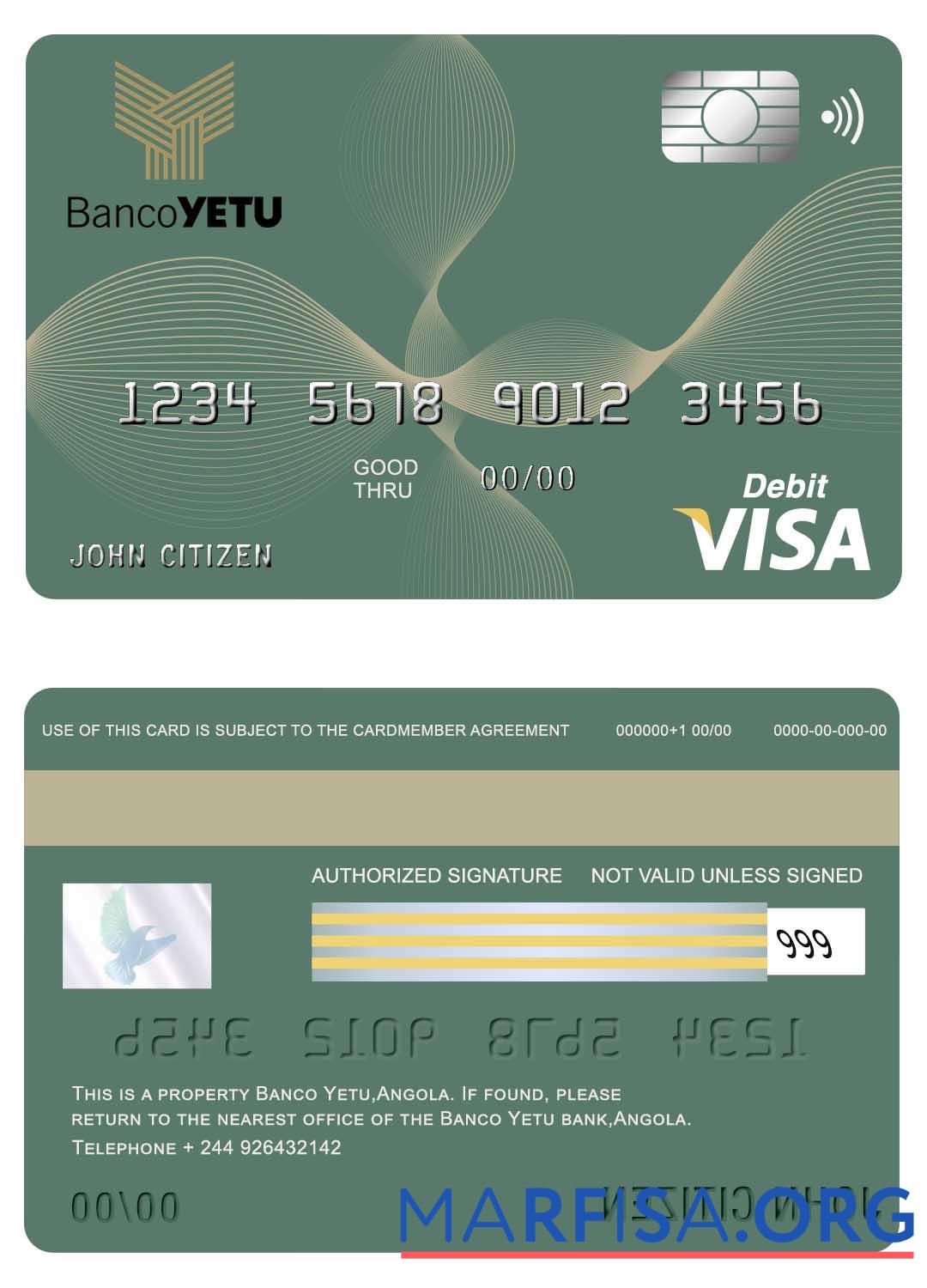 Downloadable Angola Banco Yetu visa card sample